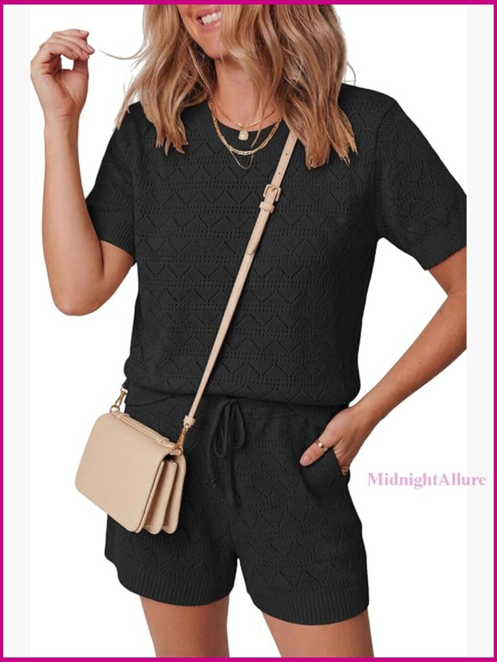 Pointelle Knit Crop Top and High Waist Short Set - 2 Piece